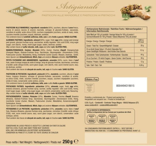 Pasticcini Artigianali alle Mandorle e Pistacchi - Condorelli - Enoteca Treggì