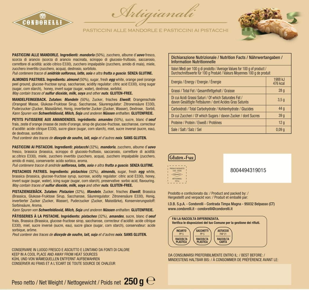 Pasticcini Artigianali alle Mandorle e Pistacchi 250g – Condorelli