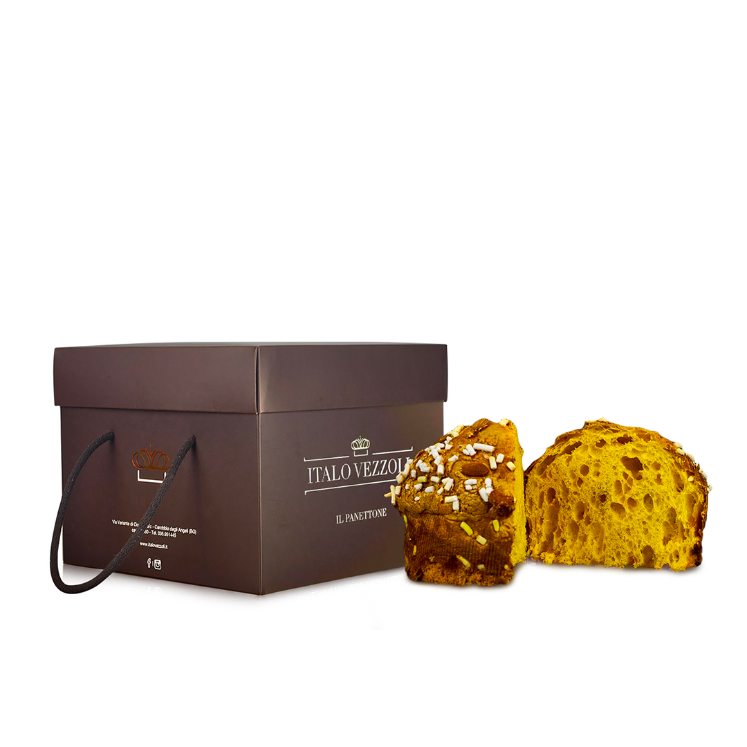 Panettone Originale Italo Vezzoli 1 kg con glassa alle mandorle e gocce di crema al limone