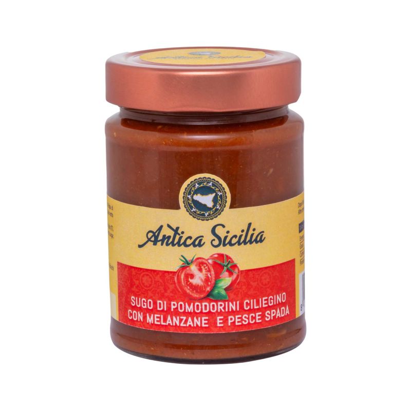 Sugo di pomodorini ciliegino con melanzane e pesce spada