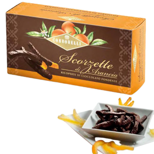 Scorzette di Arancia ricoperte di cioccolato fondente 250g – Condorelli