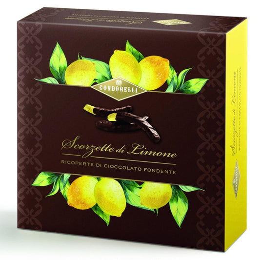 Scorzette di Limone ricoperte di cioccolato fondente 250g – Condorelli